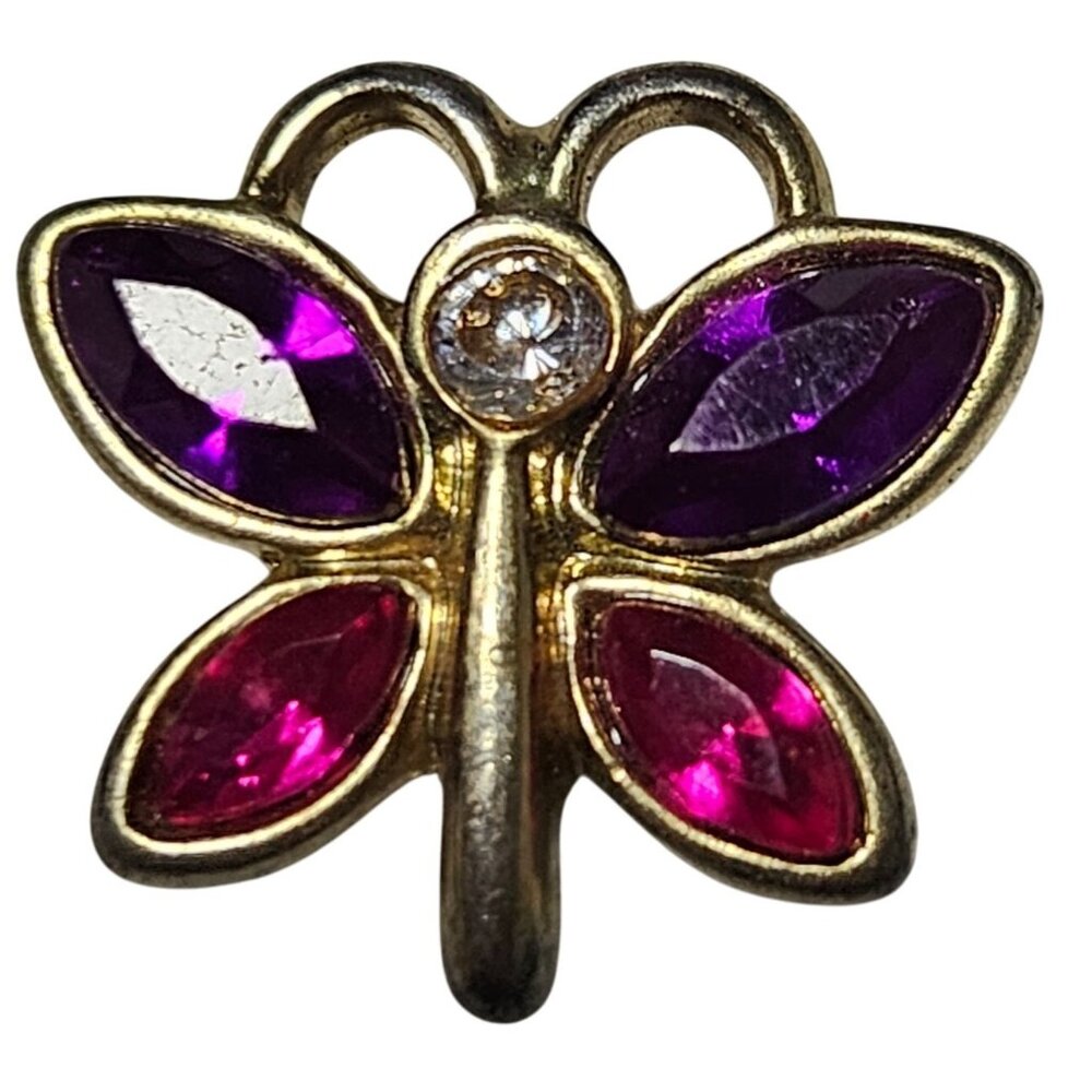 Elegant Purple Pink Gemstone Butterfly Pendant Gold Tone Charm Fashion Jewelry